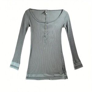 Free People Sage Green Ribbed Henley Top